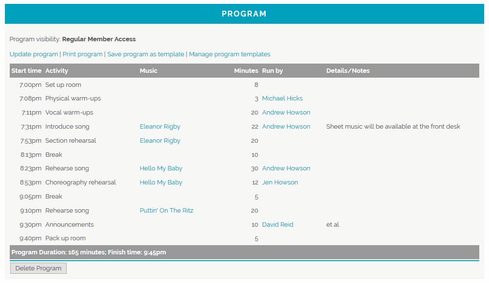 Example Event Program